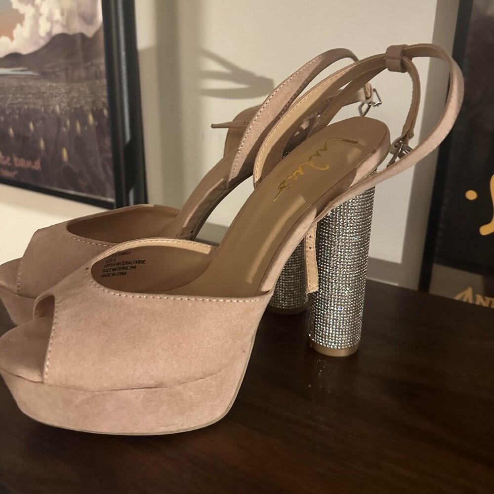 Lulu's Size 9 Sparkle Heel Nude High Heels